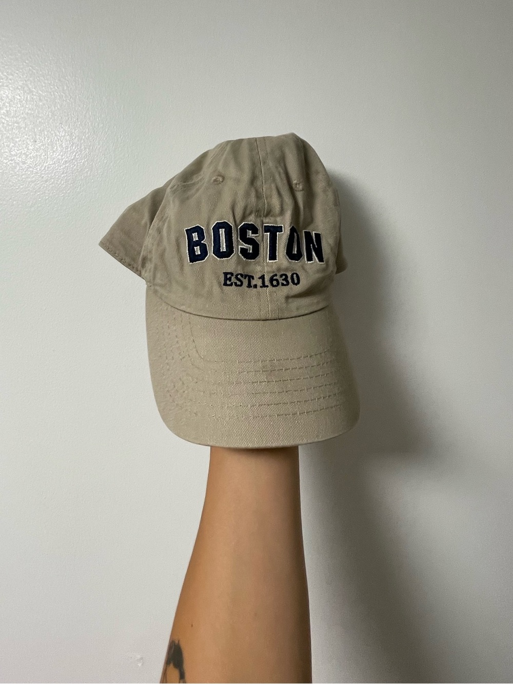 Beige Boston Baseball Strapback Cap